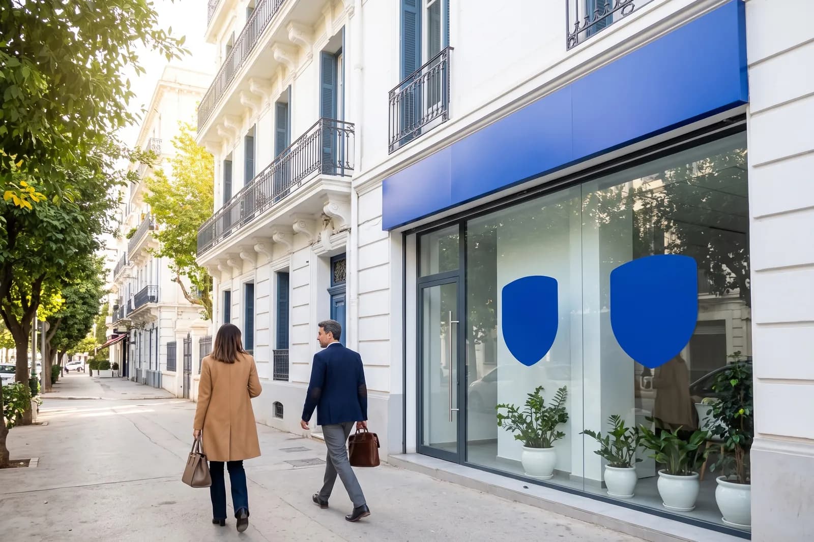 La façade vitrée d’une agence Hima en centre-ville