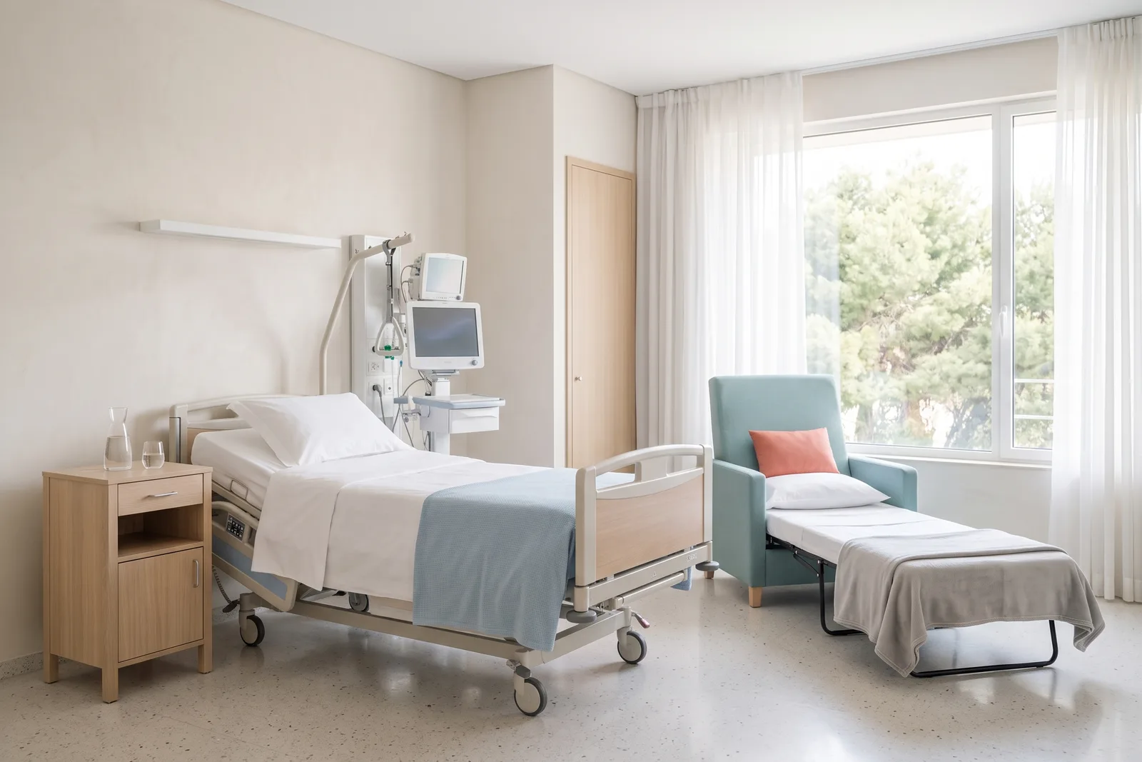 Une chambre d’hospitalisation calme et lumineuse