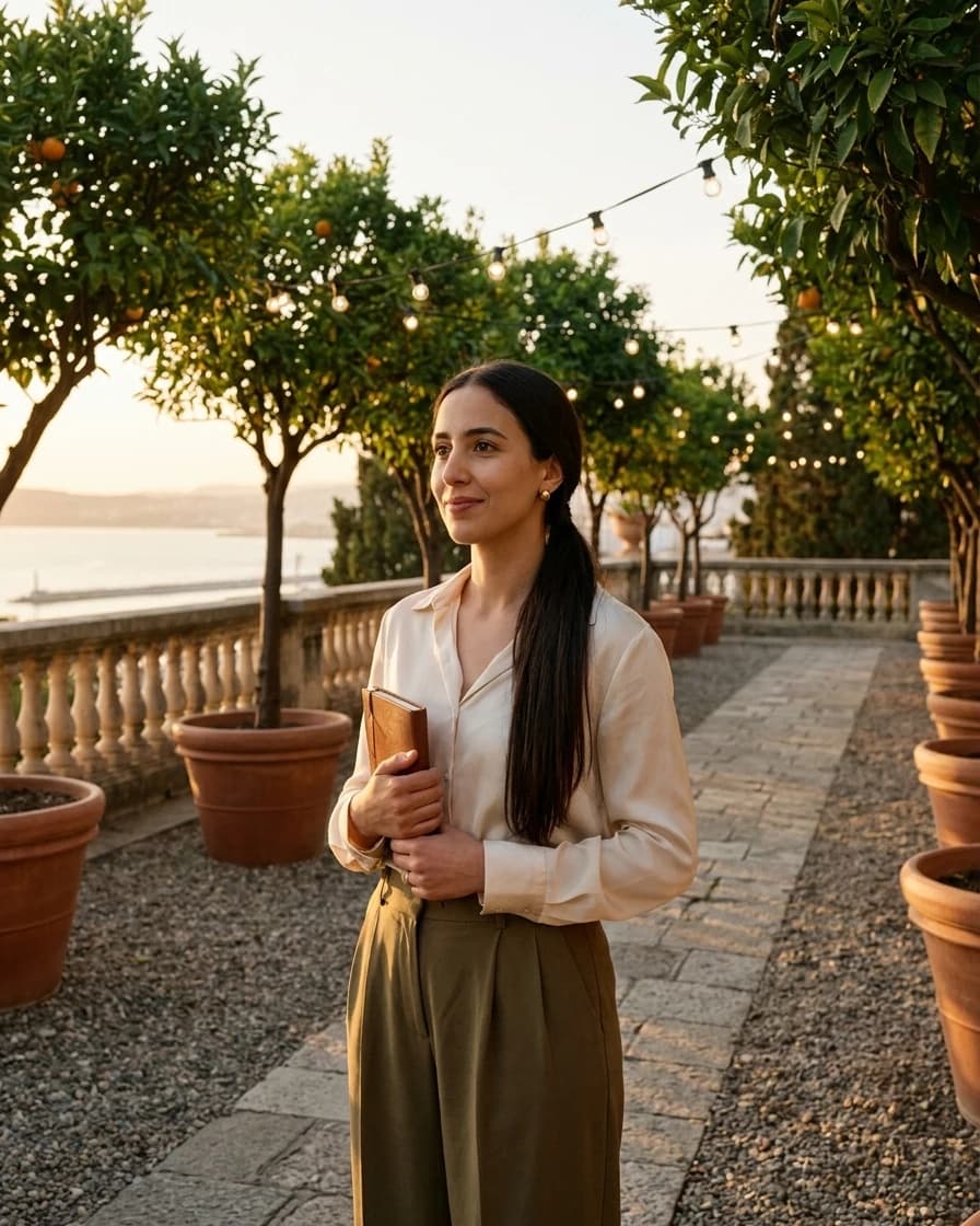 Inès Meziani, architecte, qui prépare son mariage à la maison (personnage fictif).