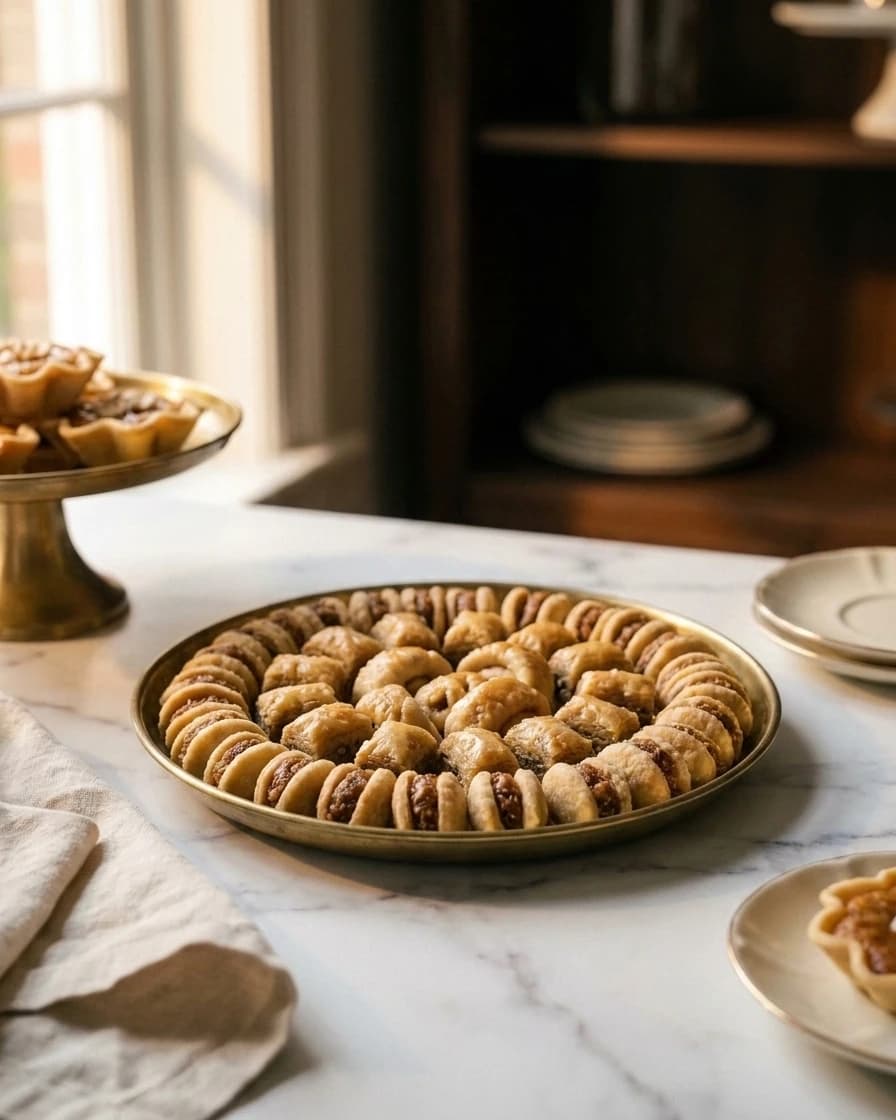 Plateau de mariage, sur le comptoir de marbre de la Pâtisserie, dans la lumière du matin.
