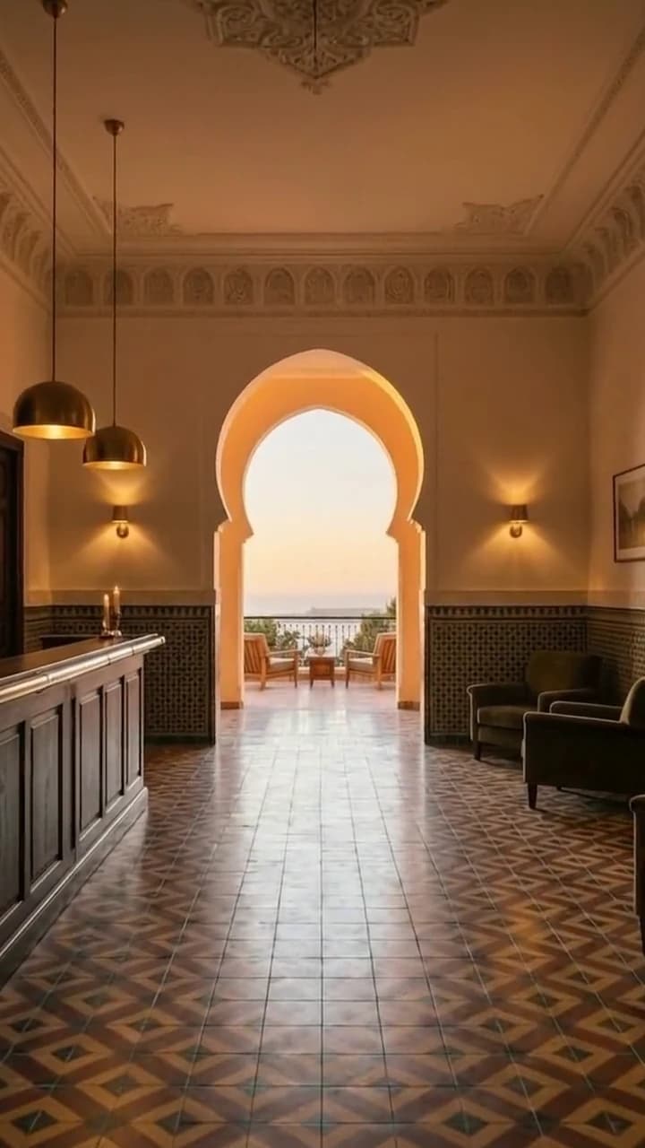 Le hall et son plafond mouluré, depuis le seuil.