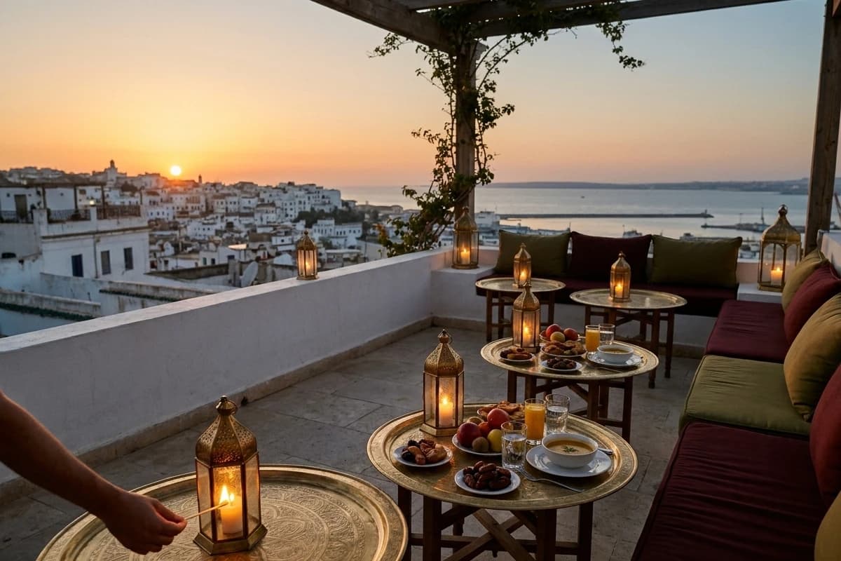 Le Belvédère pendant le Ramadan, à l’instant où le soleil touche la mer.