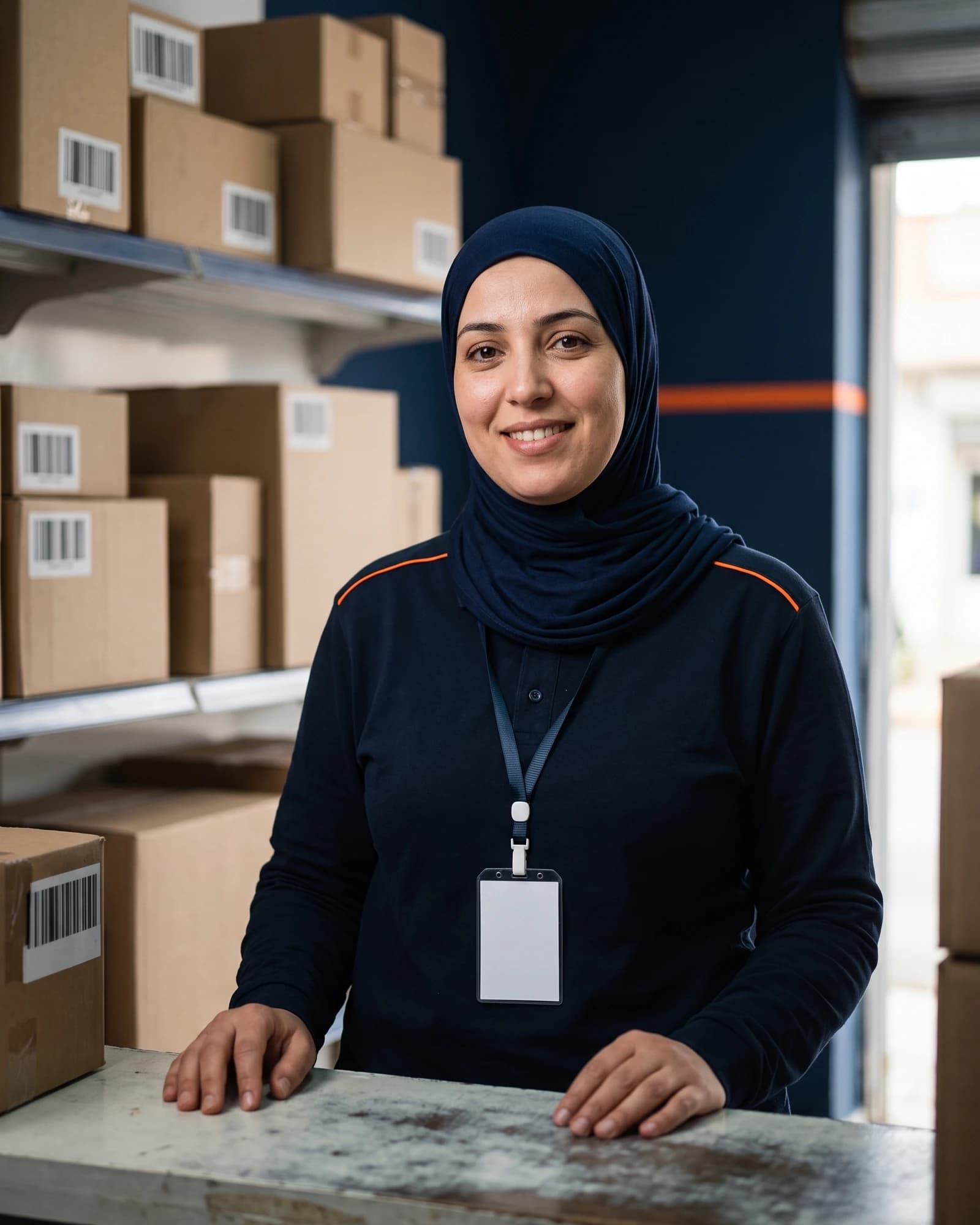 Samia Messaoudene, agente du point relais de Bou Saâda, derrière son comptoir (personnage fictif).