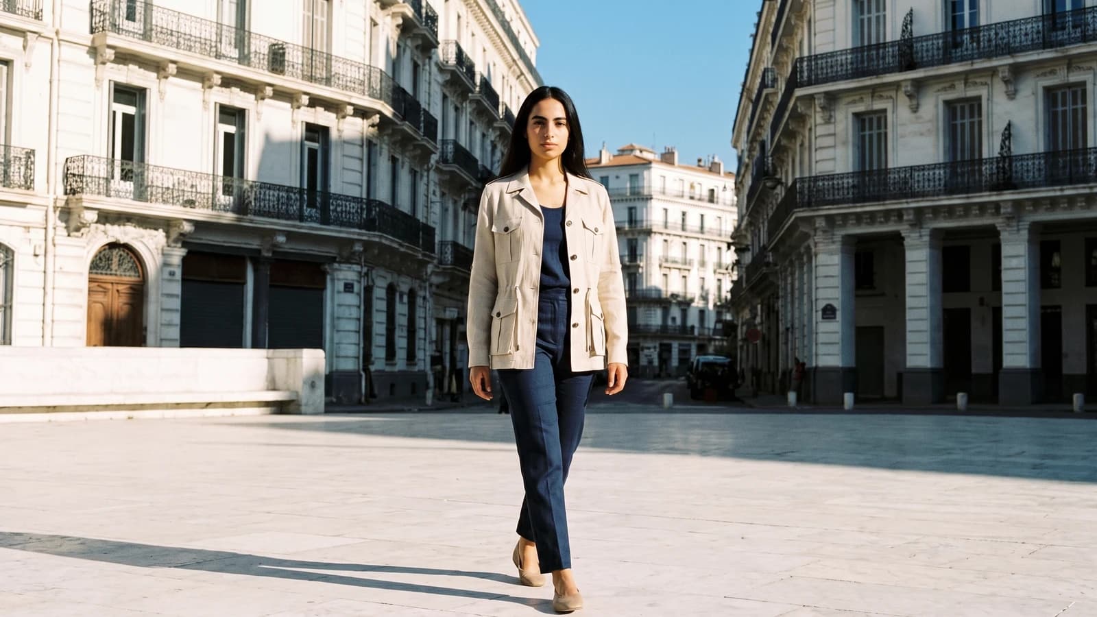 Look 13 — Une place blanche, le matin