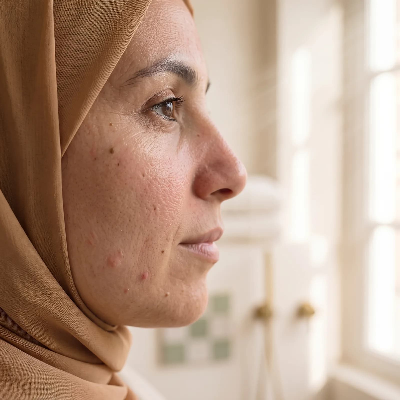 Peau du visage terne et marquée, avant le soin