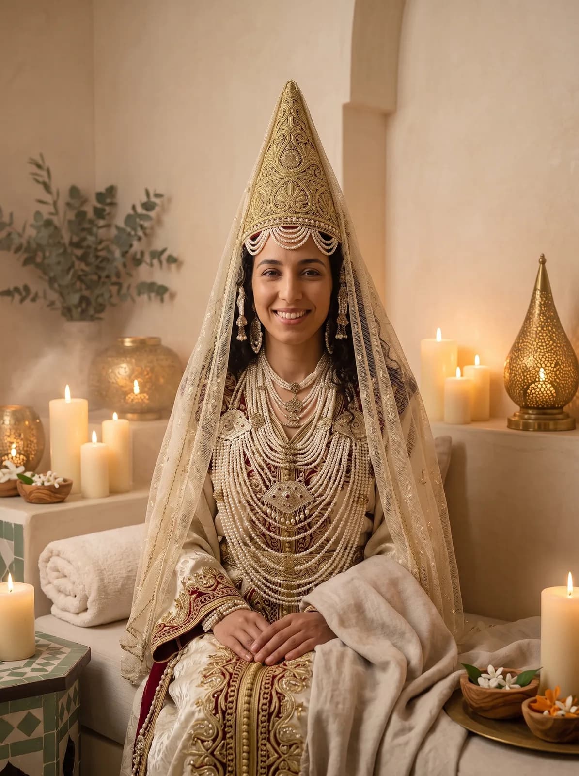 La mariée en chedda tlemcénienne, perles et brocart d’or
