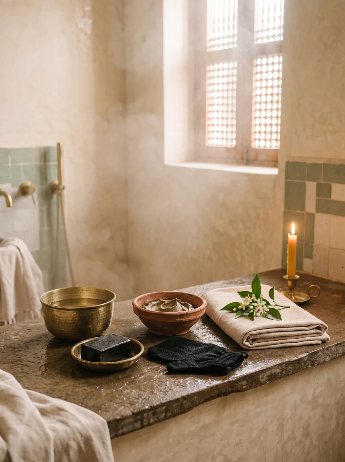 Hammam royal : savon beldi, kessa, ghassoul et fouta