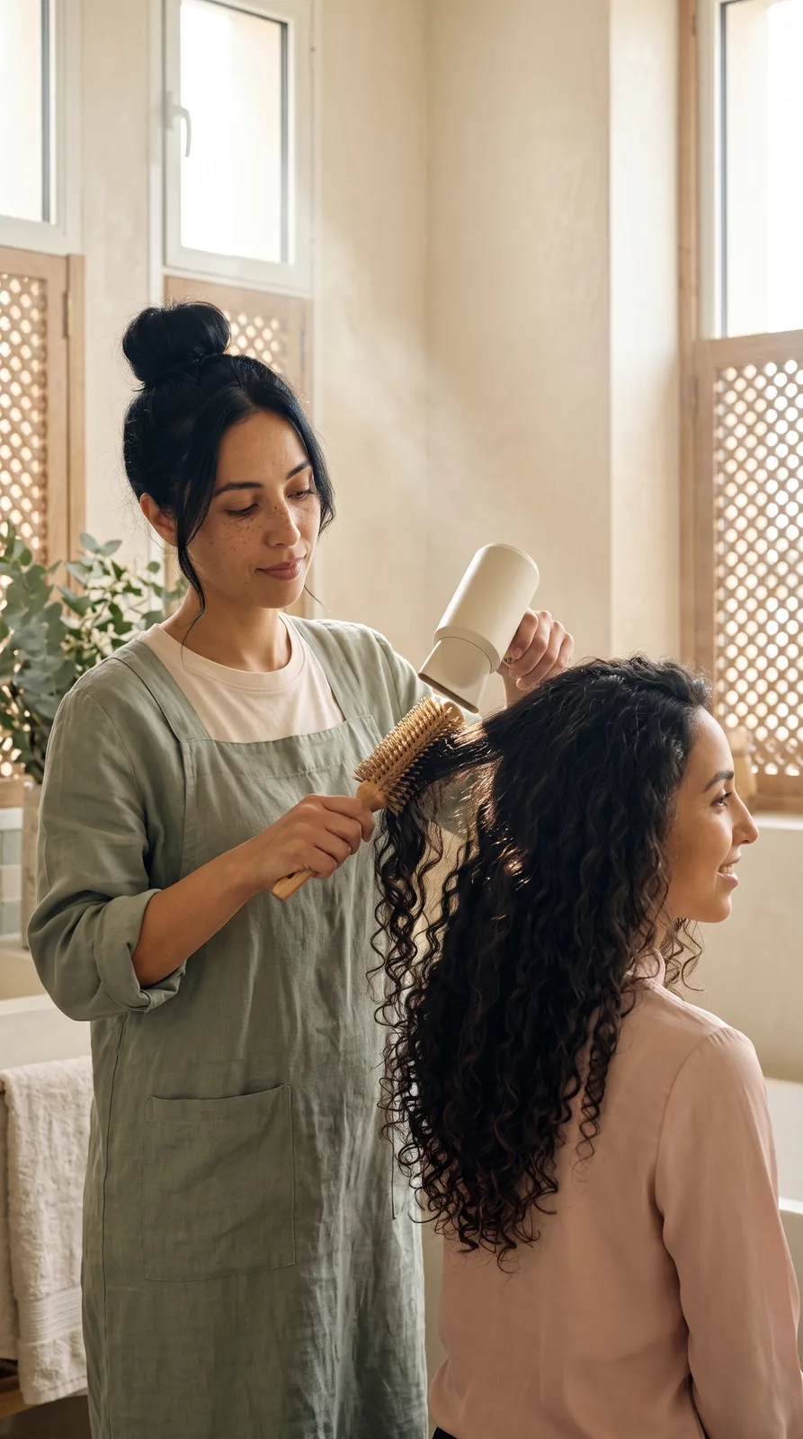 Brushing sur de longs cheveux bouclés