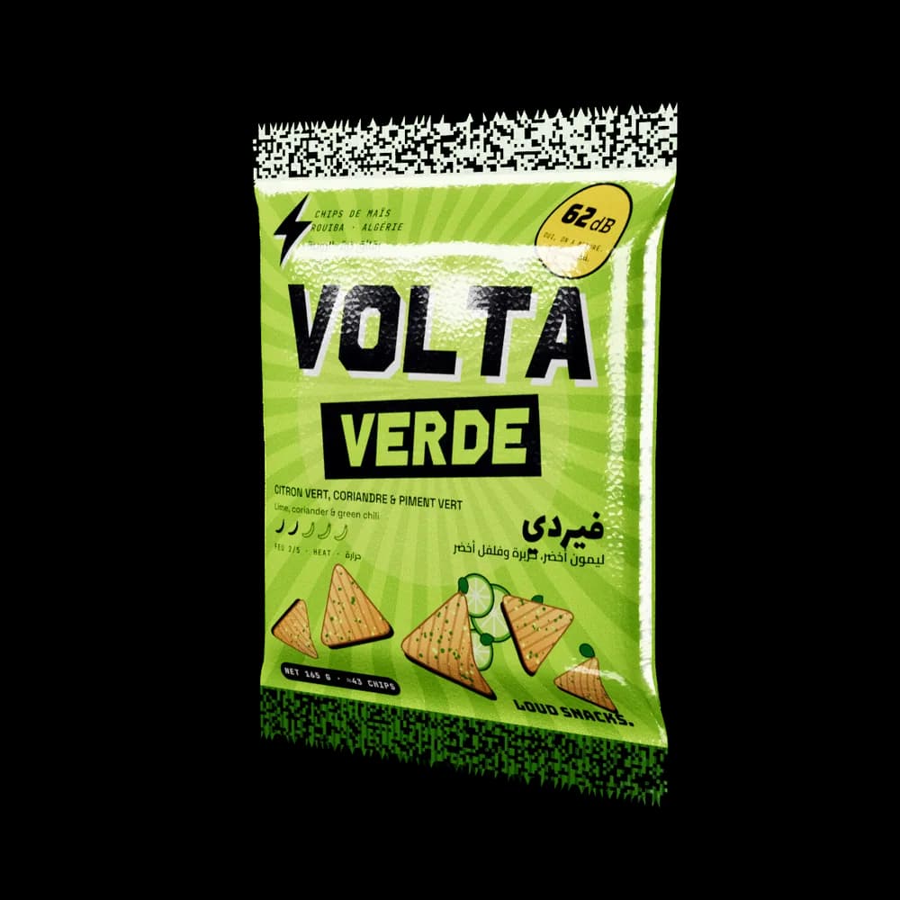 Le sachet VOLTA VERDE en 3D, qu’on peut faire tourner et froisser.