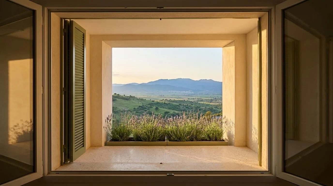 Vue sur les montagnes depuis un appartement des étages élevés de la résidence