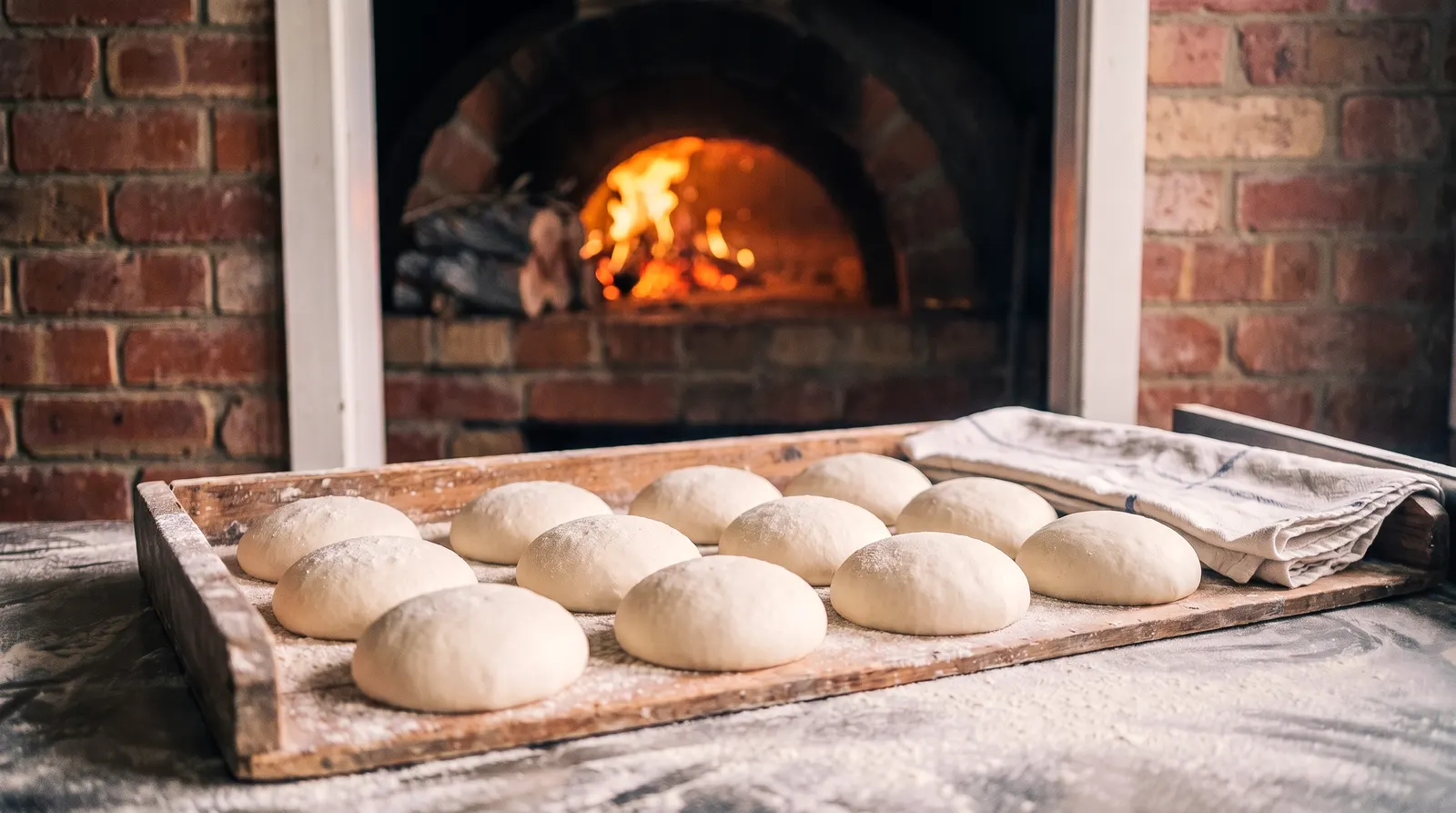 Les pâtons levés après vingt-quatre heures, rangés dans leur bac
